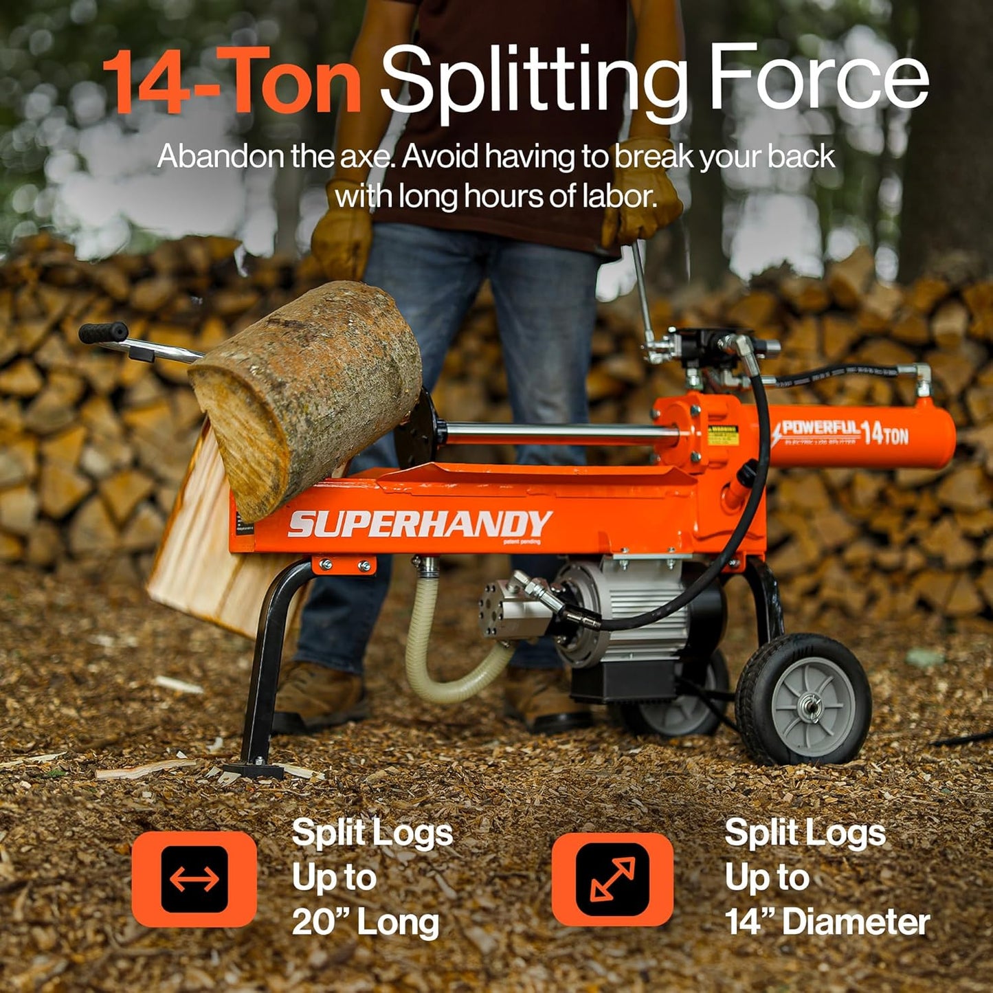 SUPER HANDY 14 TON ELECTRIC POWERED HYDRAULIC LOG SPLITTER GU0084 - NEW