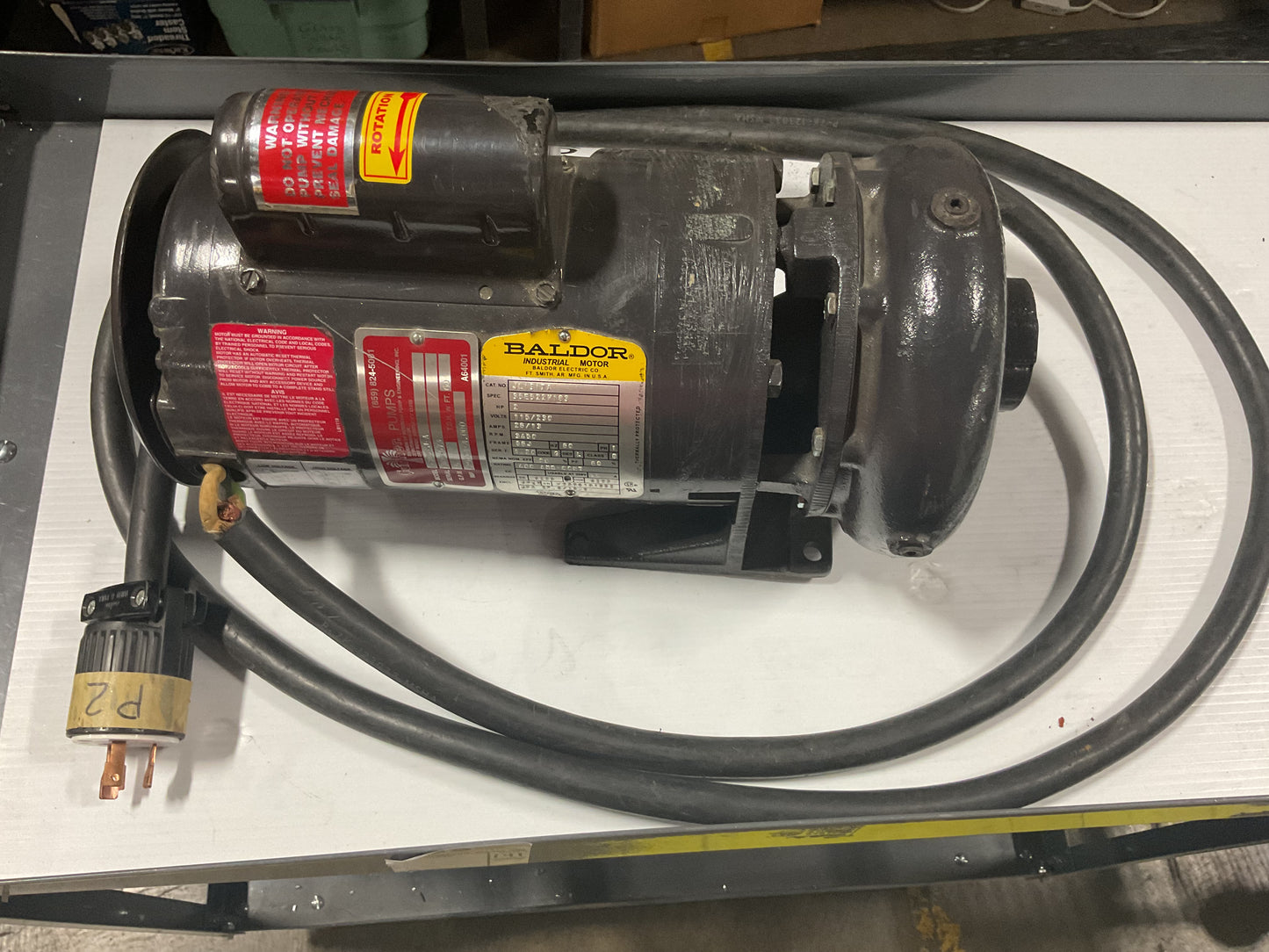 GUSHER PUMP E-285-J-A 2HP 1PH + BALDOR MOTOR -PREOWNED