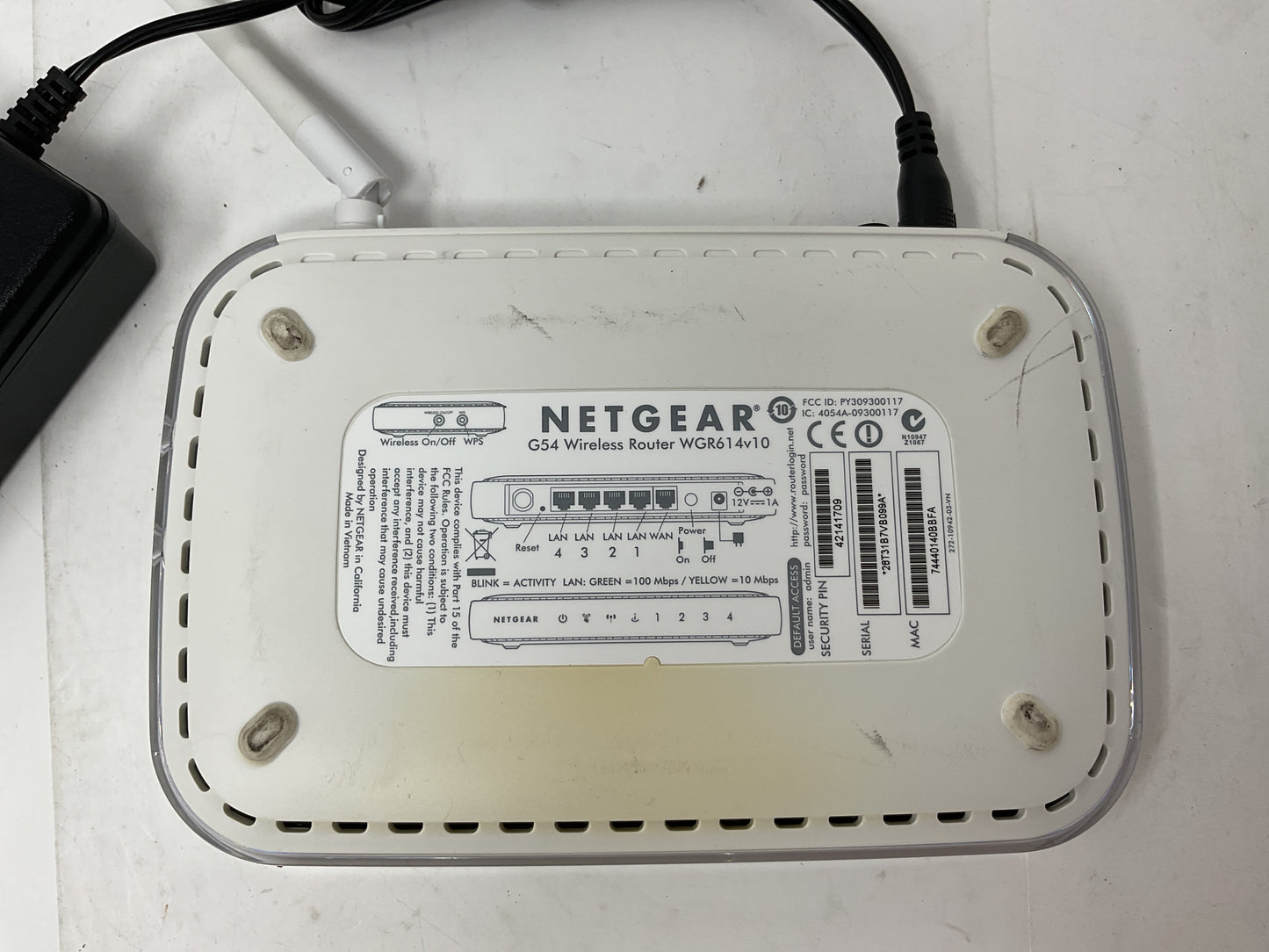 NETGEAR G54 WIRELESS ROUTER WGR614V10 - PREOWNED