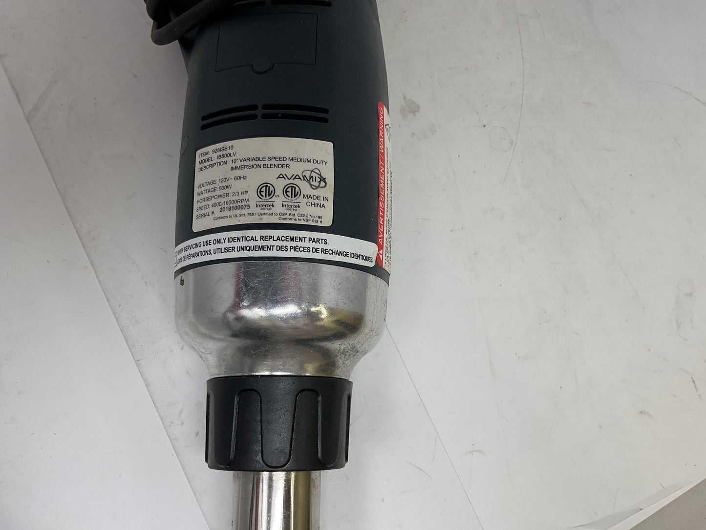 AVAMIX IMMERSION BLENDER 10” VAR. SPEED IB500LV - PREOWNED
