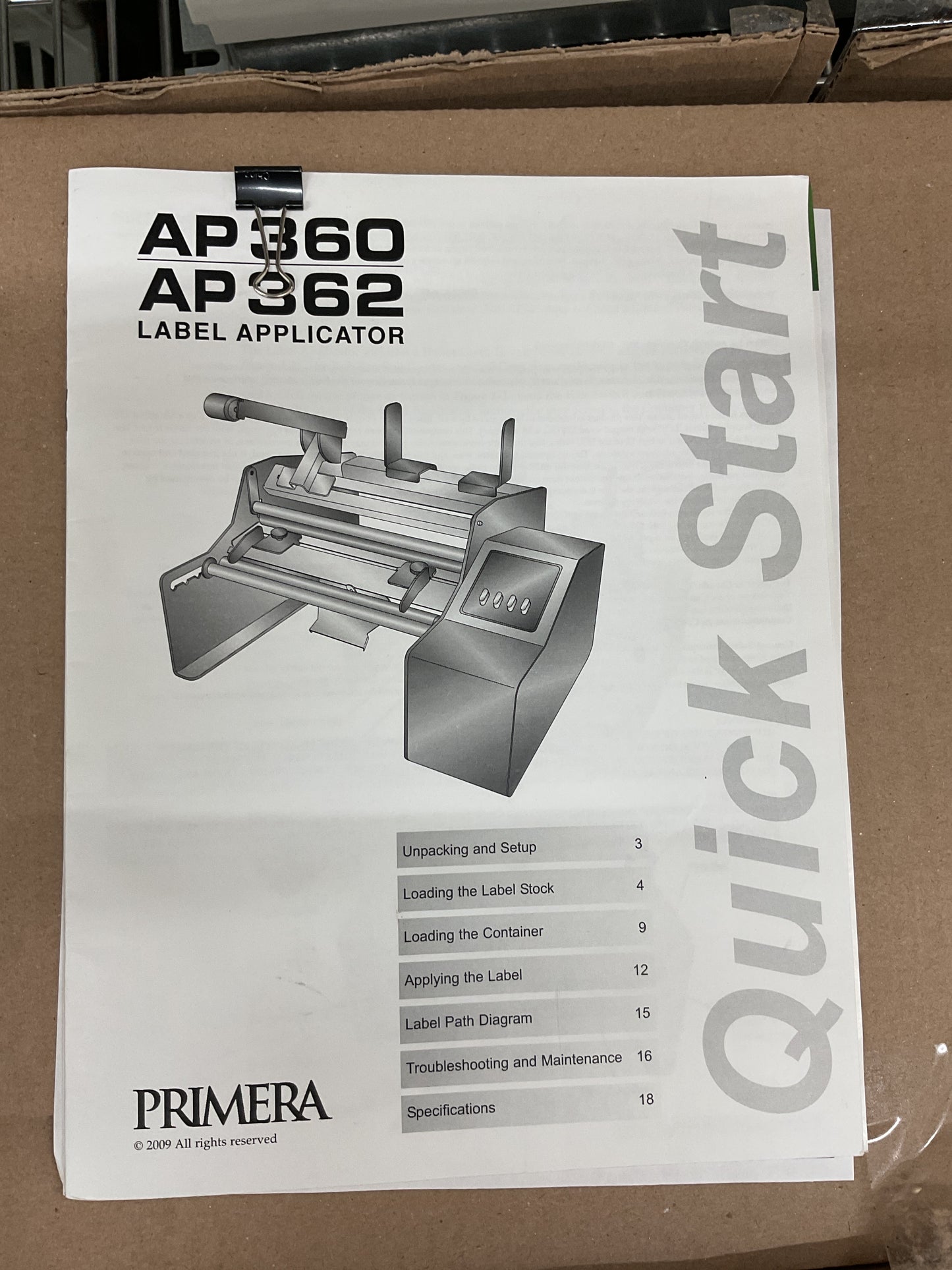 PRIMERA LABEL APPLICATOR AP360 -PREOWNED