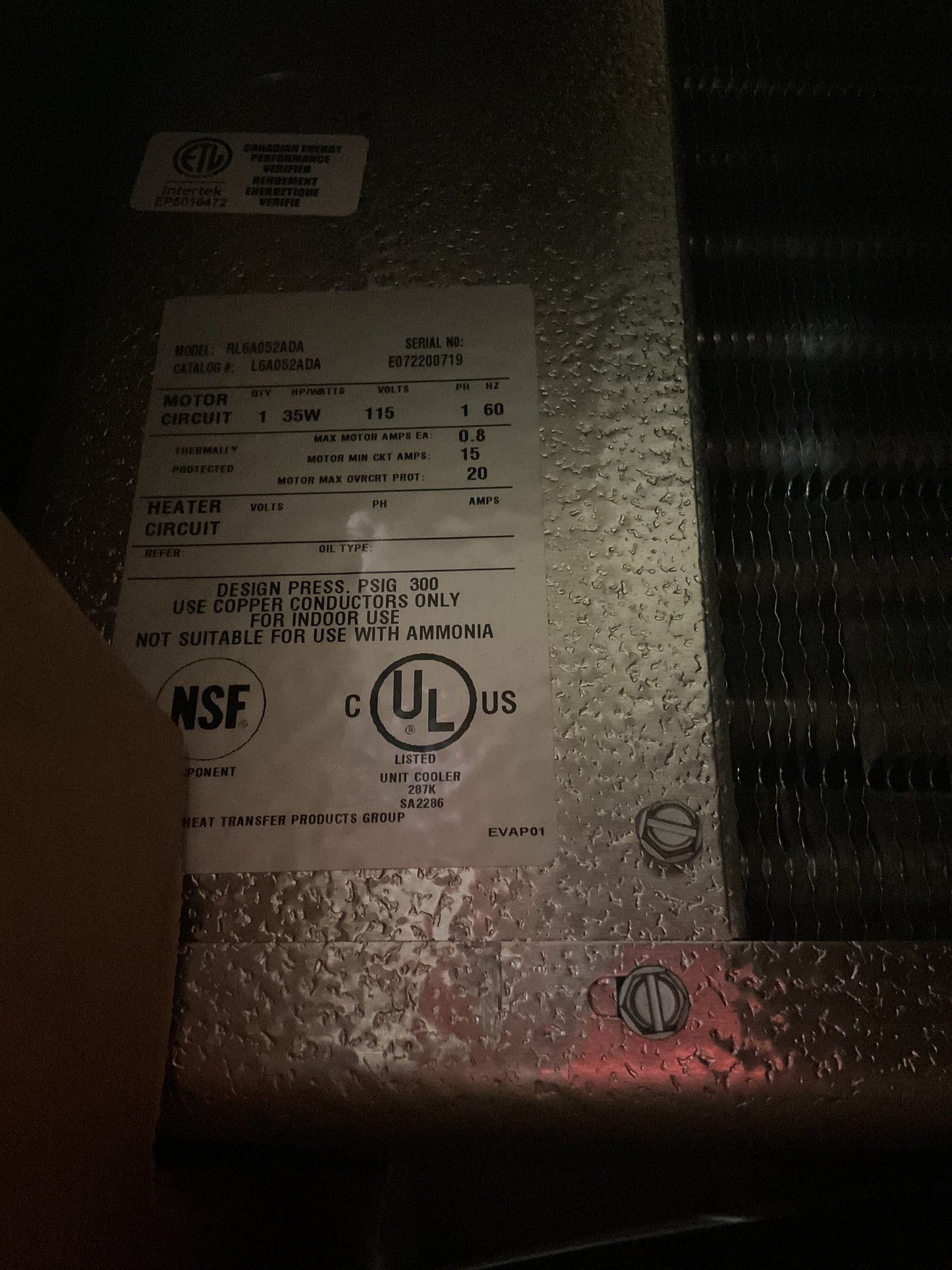 RUSSELL UNIT COOLER-FOR WALK IN COOLER RL6A052ADA - NEW