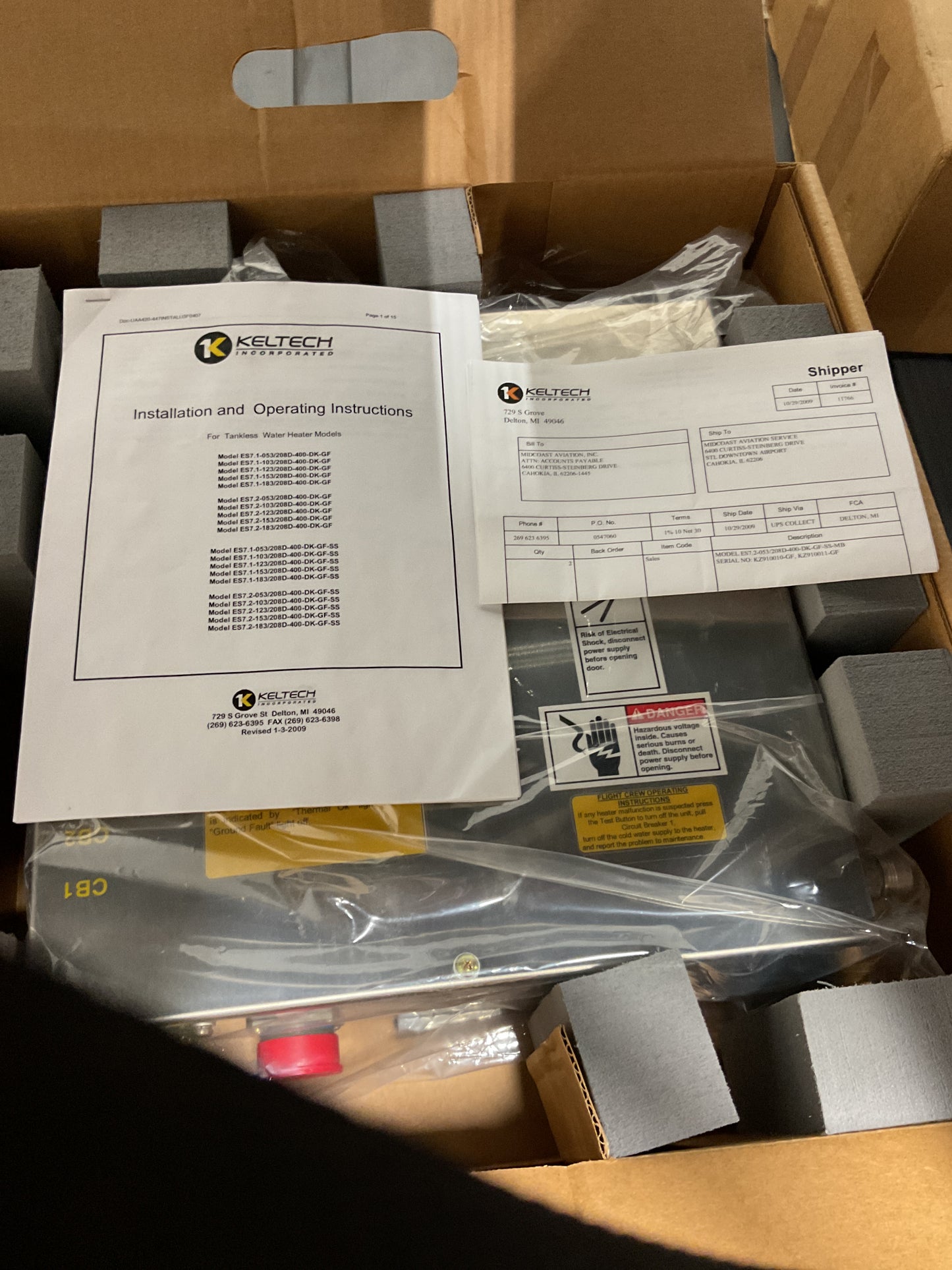 KELTECH COMMERCIAL TANKLESS WATER HEATER ES7.2-053/208D-400-DK-GF-SS-MB -NOS
