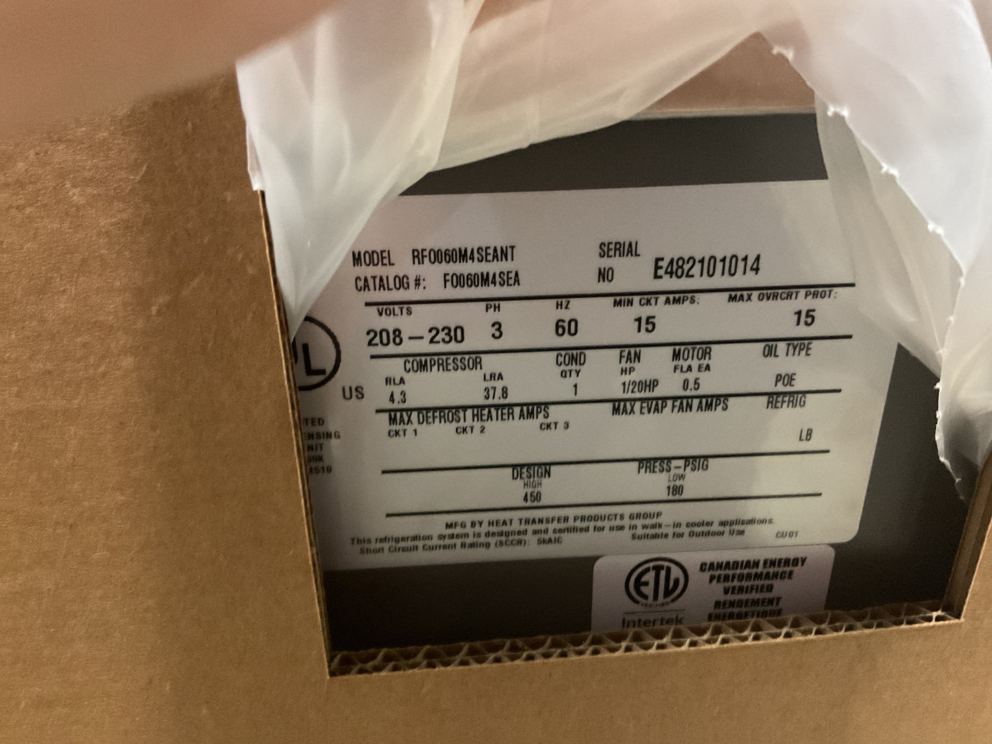 RUSSELL DUAL REFRIGERANT AIR COOLED CONDENSING UNIT RFO060M4SEANT 1/2HP - NEW