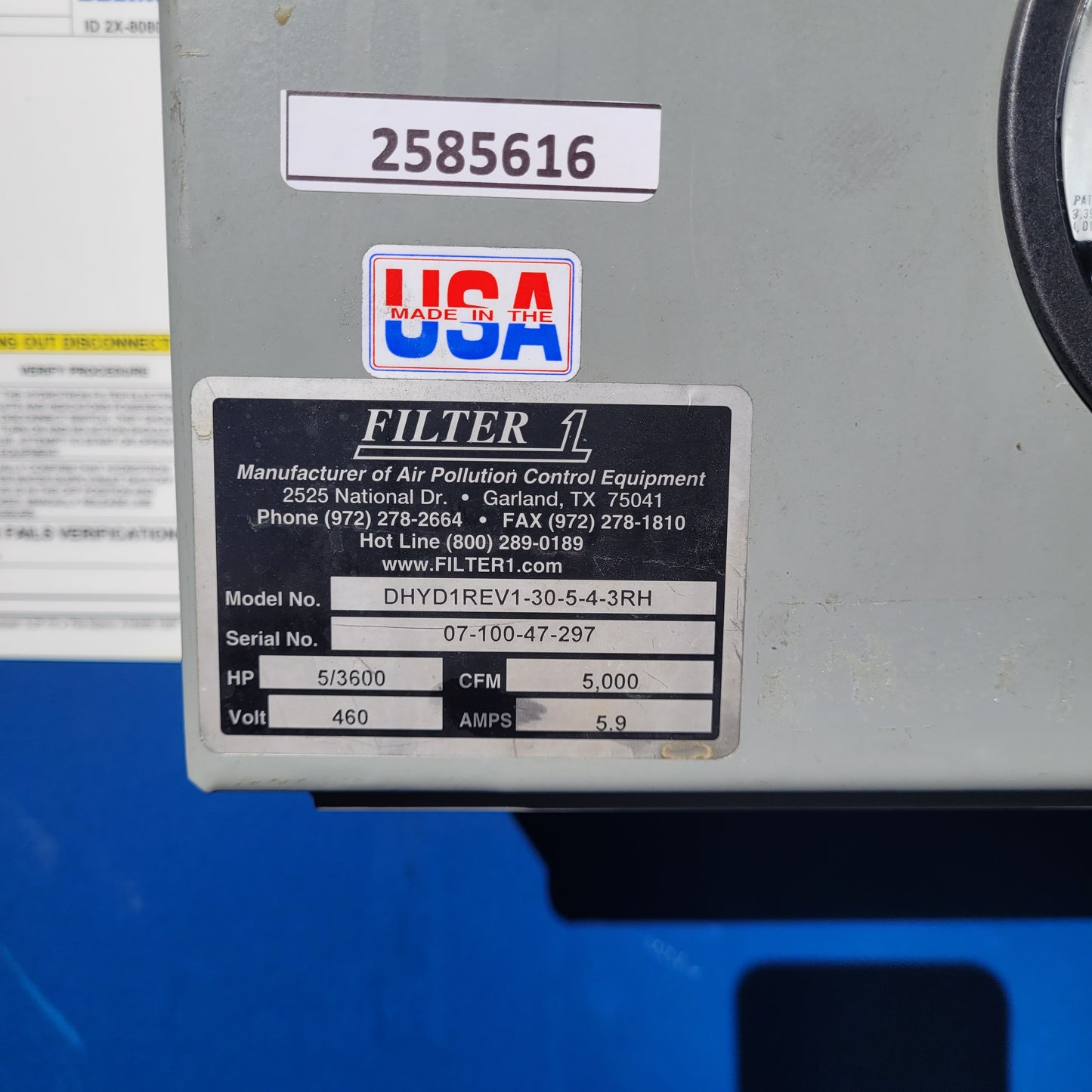 FILTER-1 HYDROTRON DOWNDRAFT TABLE - DHYD1REV1-30-5-4-3RH