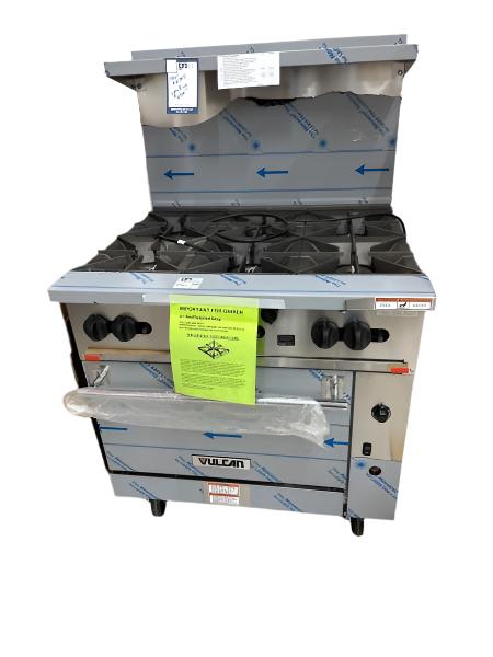 Vulcan NEW 36CF-6BN Large Commercial Gas Stove with Oven, 6 Open Top Burners and Cast Iron Grates