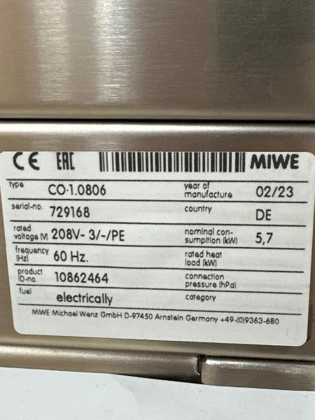 MIWE New Condo Deck Oven Model CO 1.0806 Single Deck - NEW