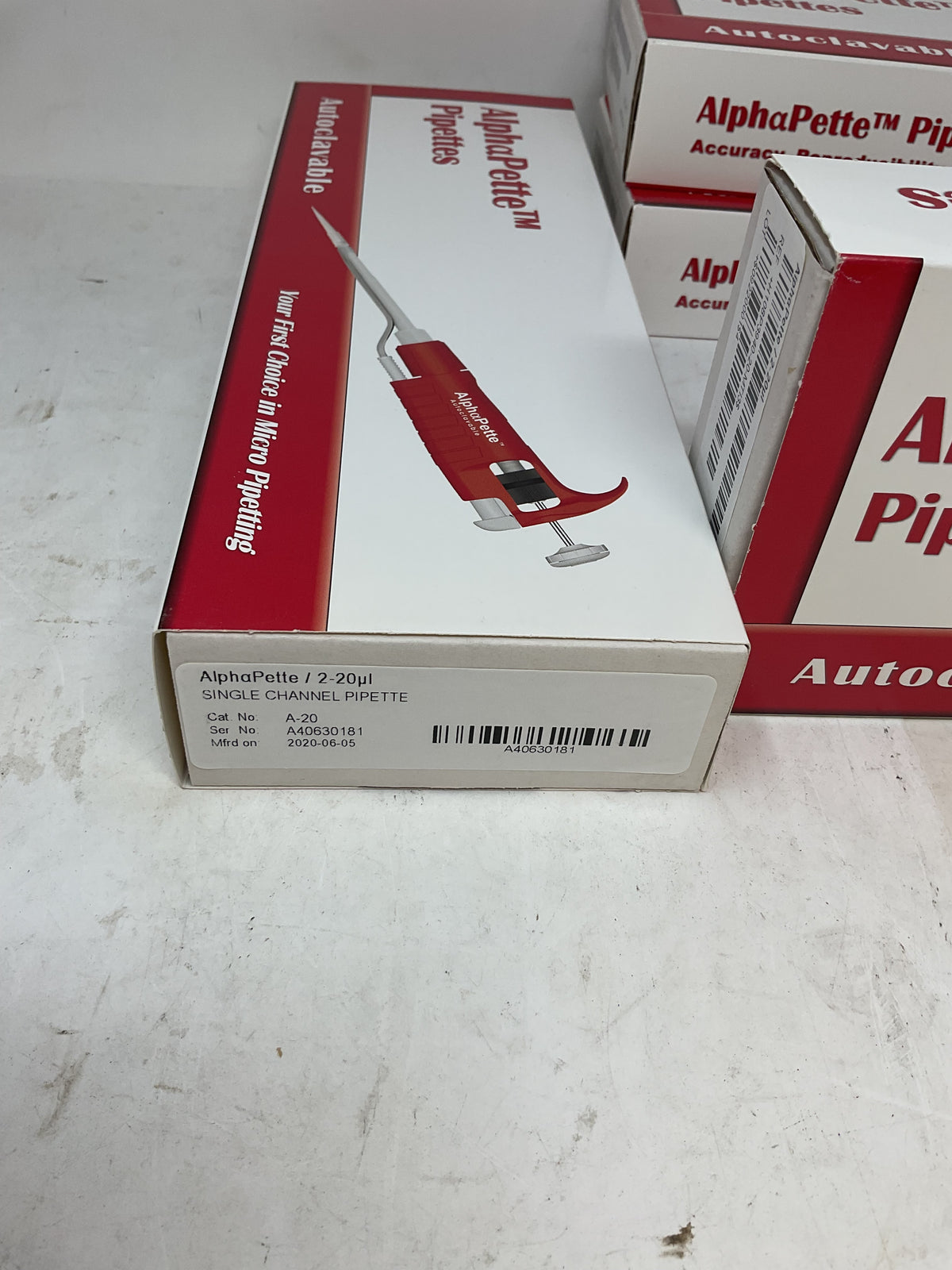 ALPHAPETTE PIPETTE 2-20UL A-20 4PK - NOS
