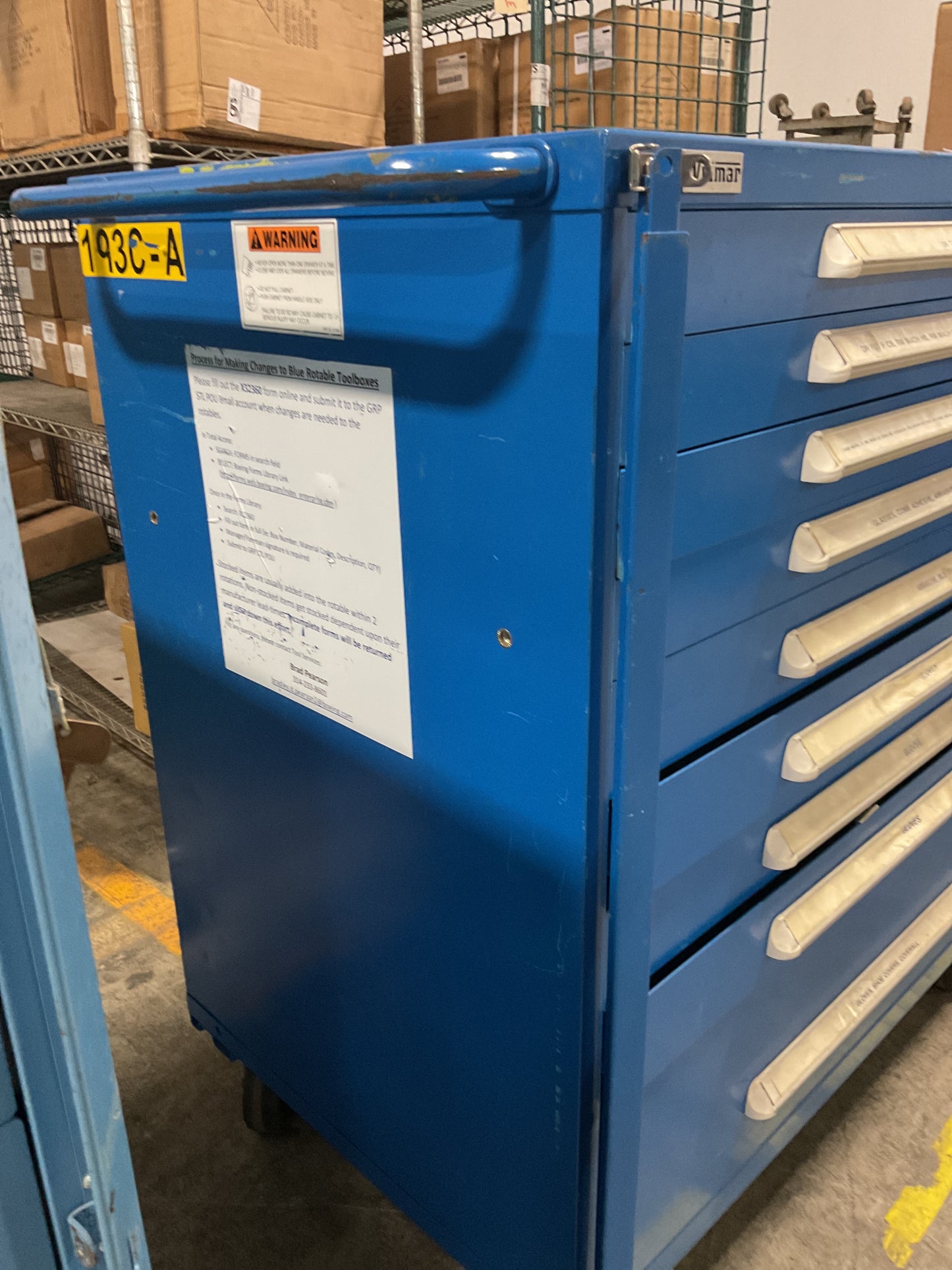 VIDMAR WHEELED STORAGE CABINET TOOL BOX 9-DRAWER 45 X 28 X 50 STEEL BLUE USED 60