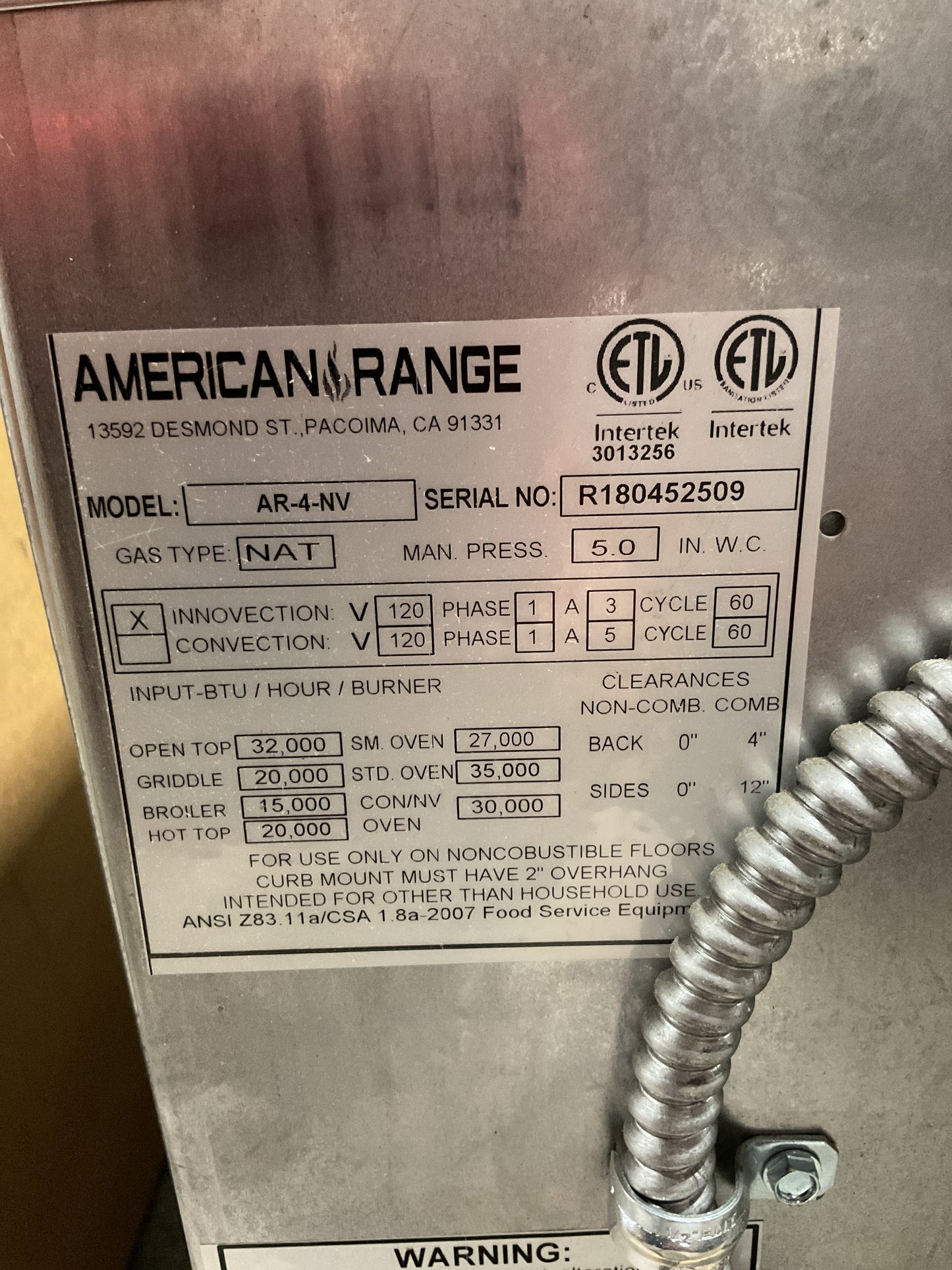 AMERICAN RANGE 24” HEAVY DUTY RANGE 4 BURNER AR-4-NV NAT GAS -NEW