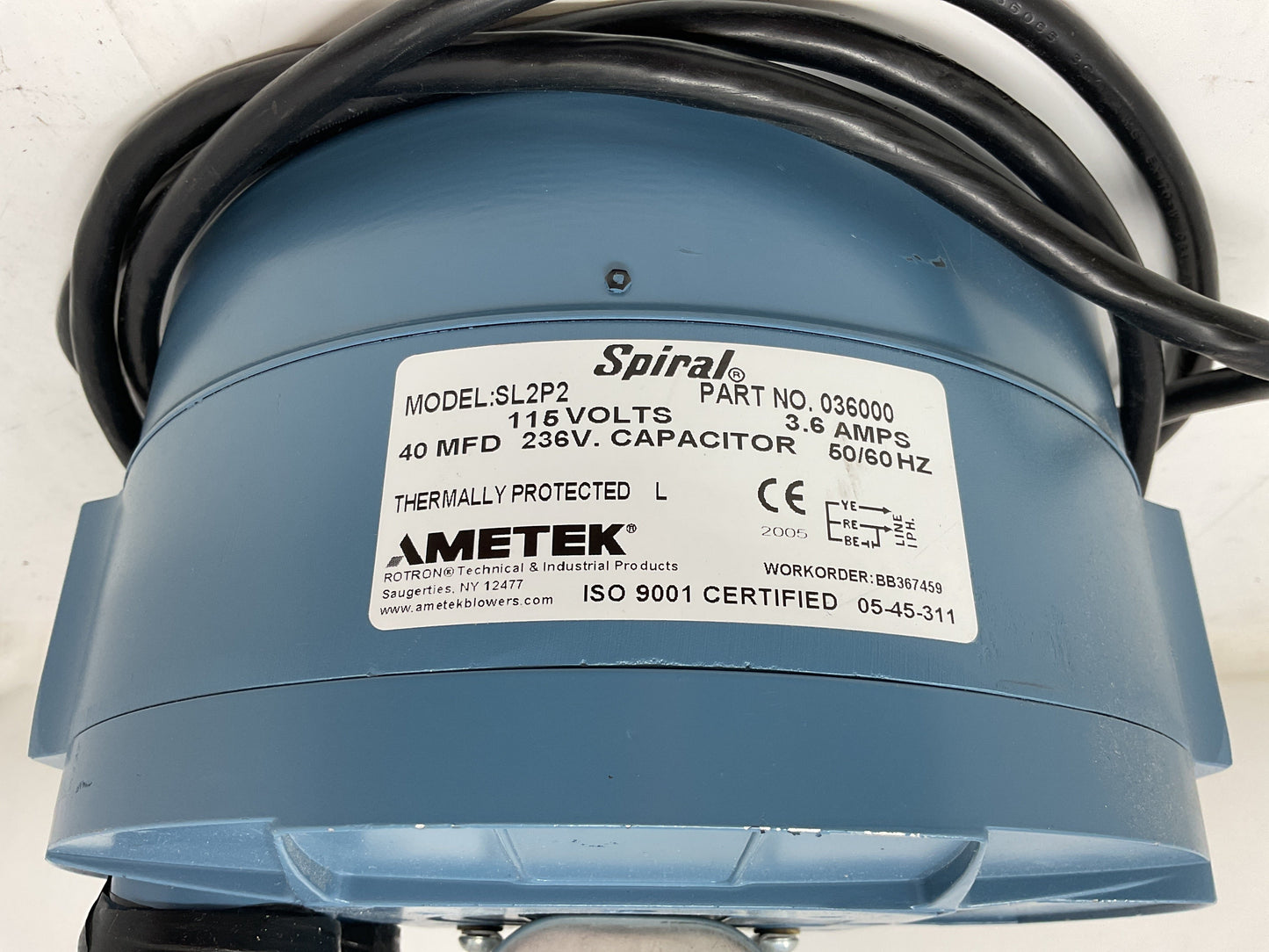 AMETEK SPIRAL SL2P2 REGENERATIVE BLOWER 036000 3.6A - PREOWNED