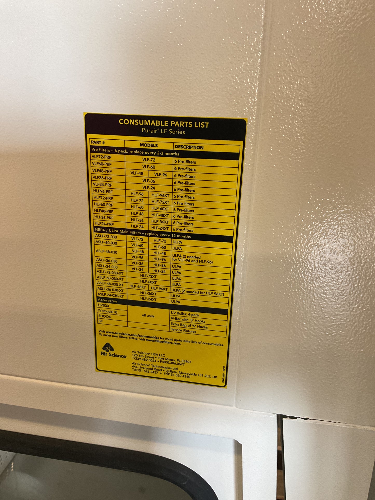 AIR SCIENCE LF SERIES LAMINAR FLOW HOOD VLF-48 #10 -PREOWNED