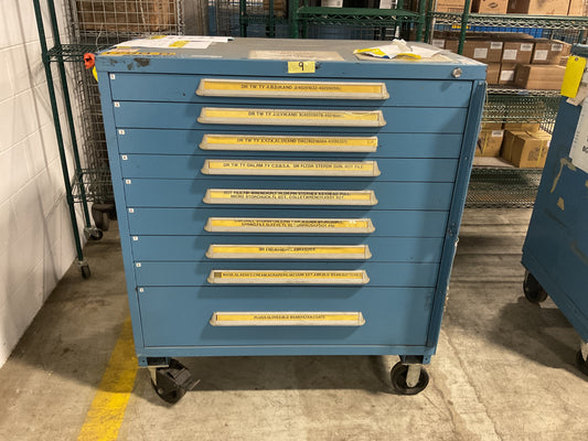 LYON WHEELED STORAGE CABINET TOOL BOX 9-DRAWER 45 X 28 X 50 STEEL BLUE USED 63