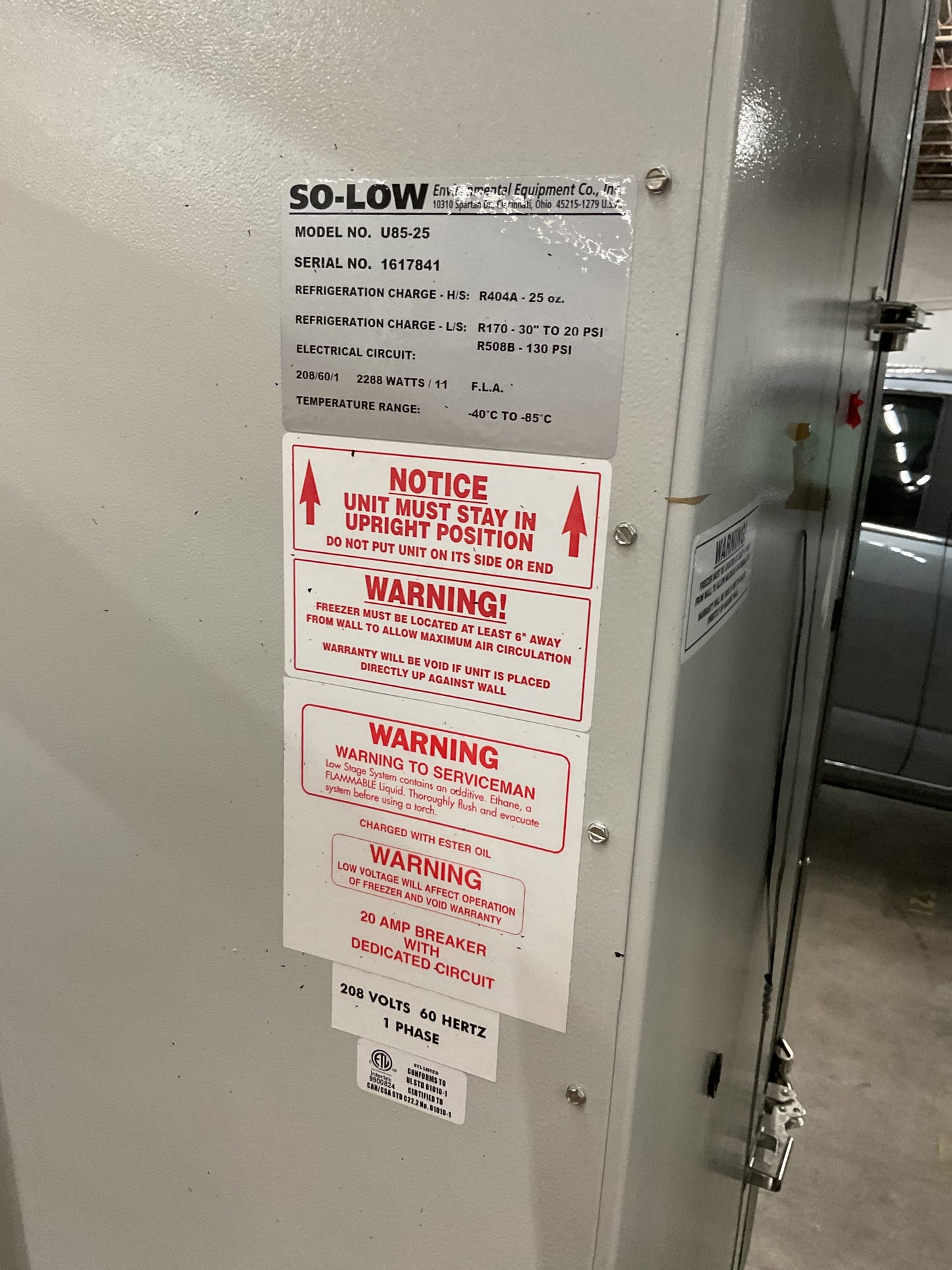 SO-LOW ULTRA LOW FREEZER U85-25 -PREOWNED