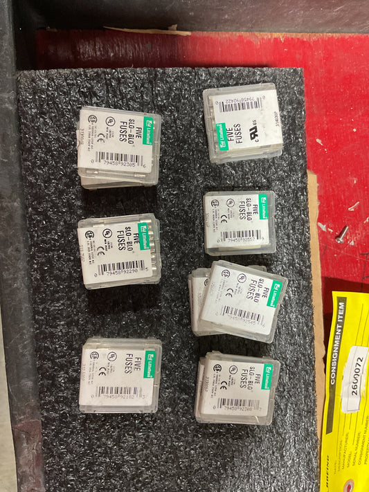 LITTELFUSE FIVE SLO-BLO FUSES MIXED LOT, MIXED AMPS - 250VAC - NEW