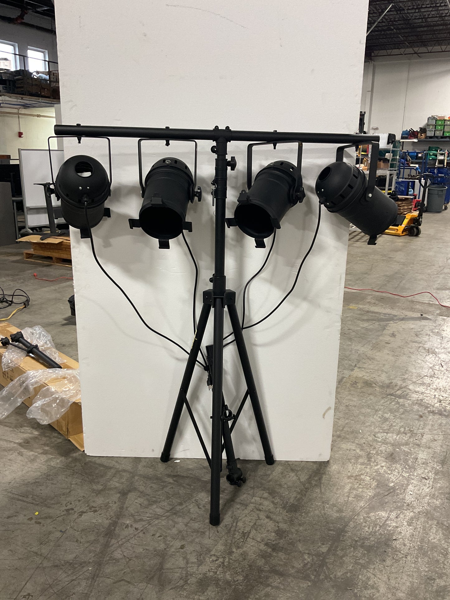 VINTAGE ADAM 4-LIGHT (4-PAR) STAGE LIGHTING, TRIPOD, ACCESSORIES - PREOWNED