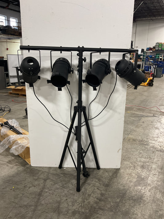 VINTAGE ADAM 4-LIGHT (4-PAR) STAGE LIGHTING, TRIPOD, ACCESSORIES - PREOWNED