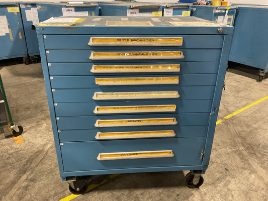 LYON WHEELED STORAGE CABINET TOOL BOX 9-DRAWER 45 X 28 X 50 STEEL BLUE USED 22