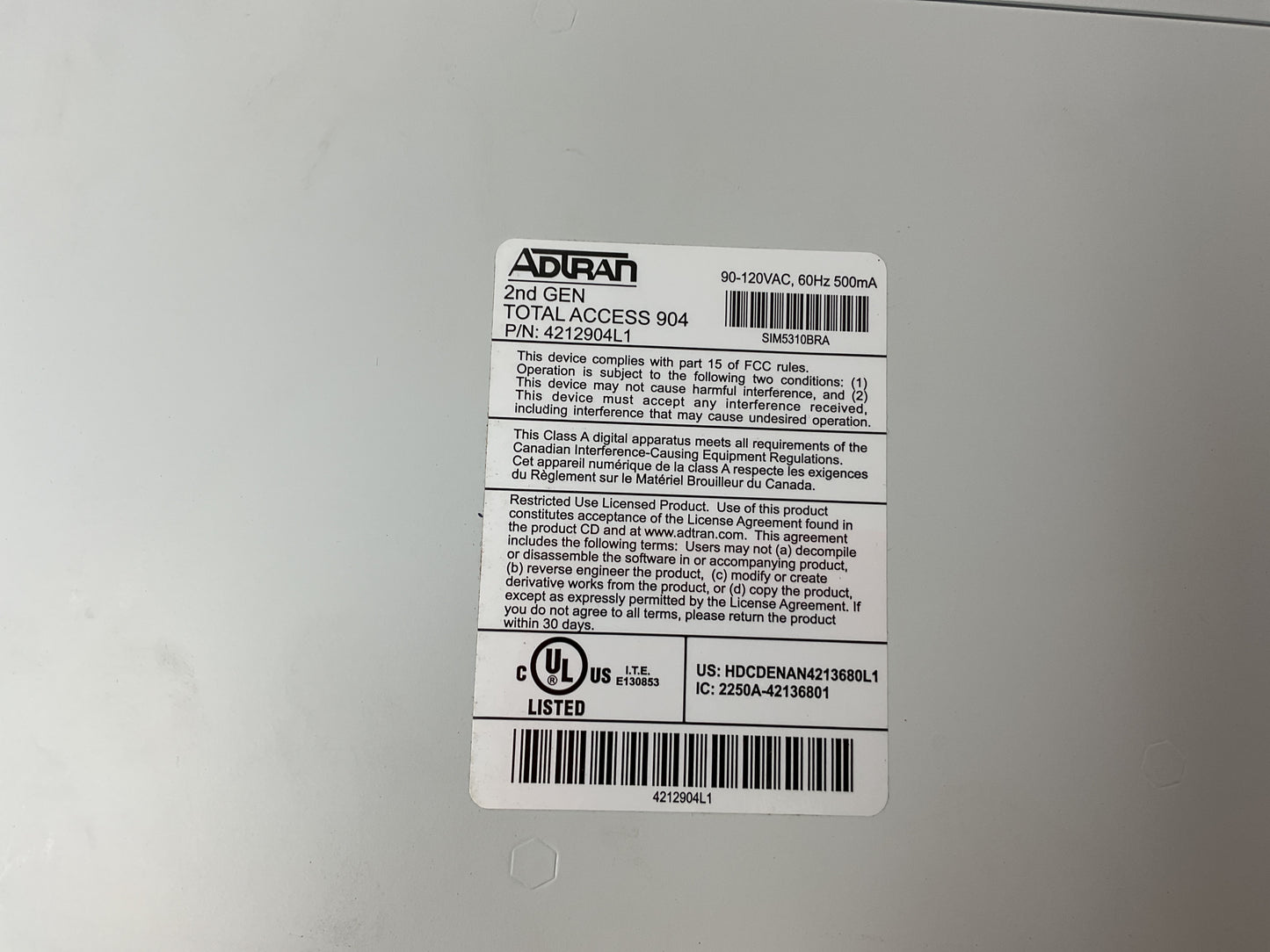 ADTRAN TOTAL ACCESS 904  -FOR PARTS