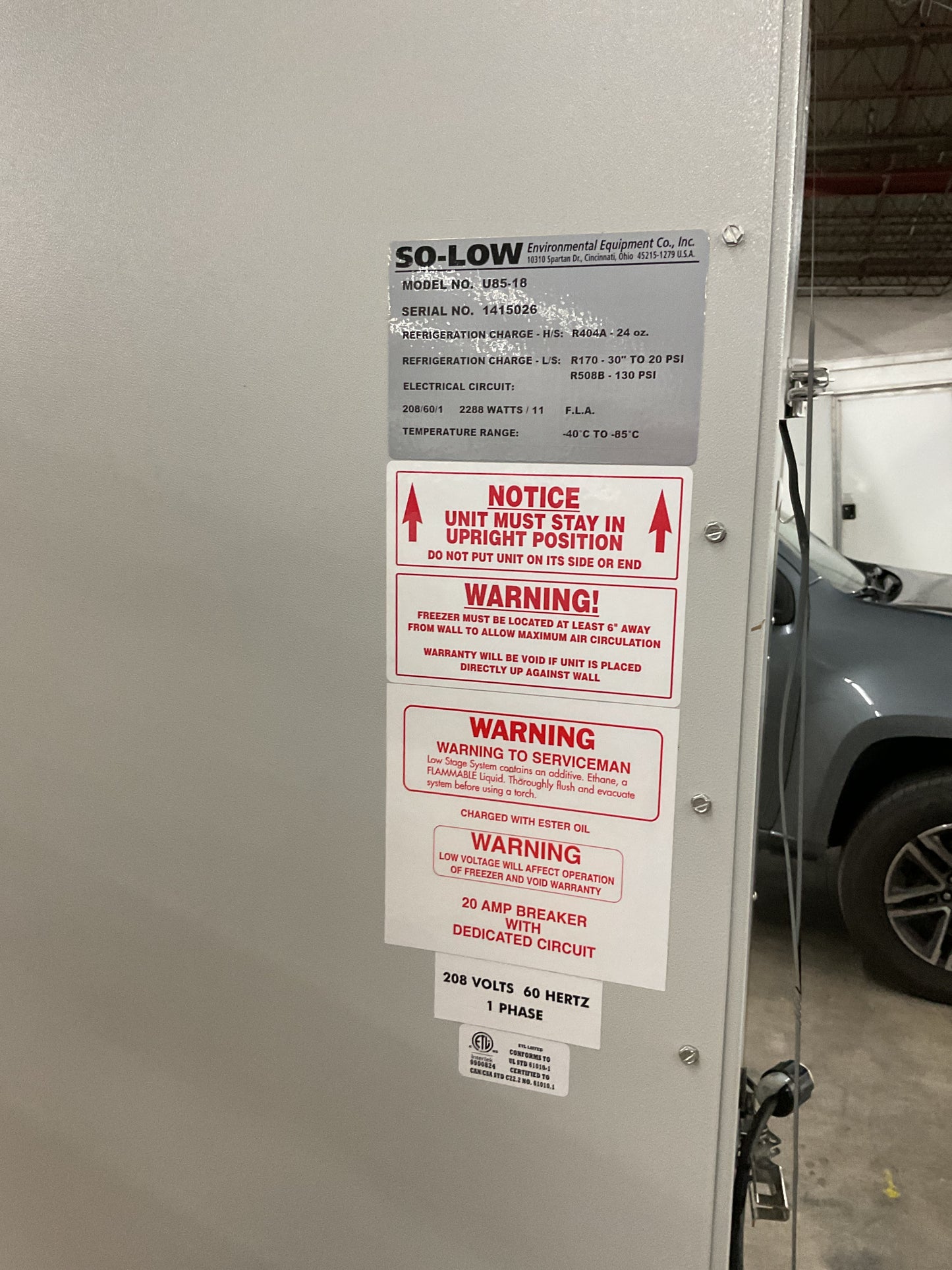 SO-LOW ULTRA LOW FREEZER U85-18 -PREOWNED