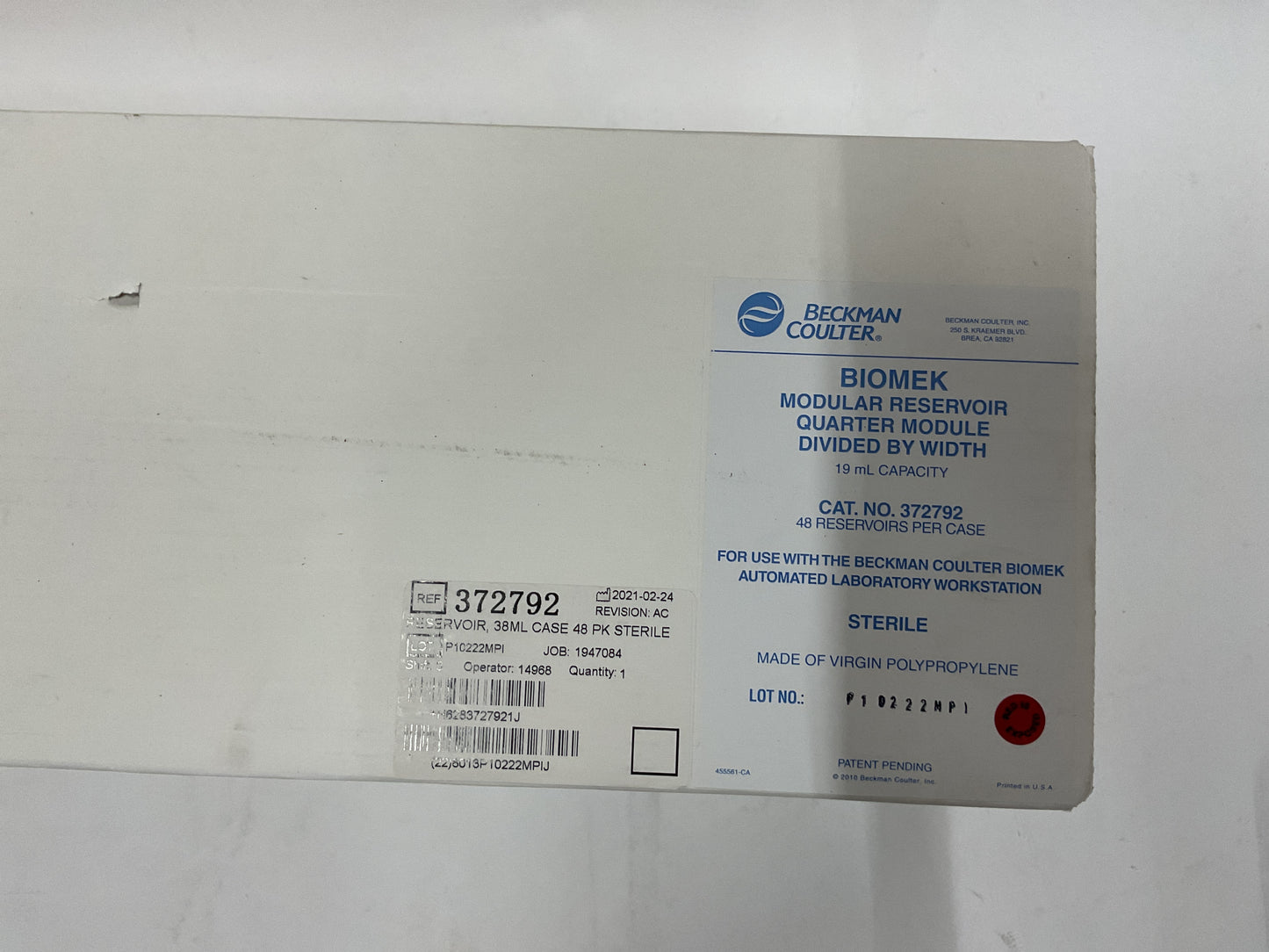 BECKMAN COULTER MODULAR RESERVOIR 372792 CASE 48PK -NEW