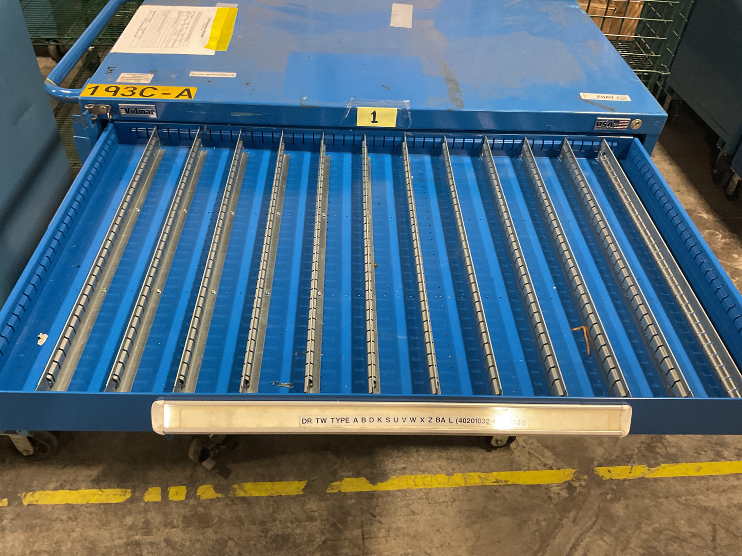 VIDMAR WHEELED STORAGE CABINET TOOL BOX 9-DRAWER 45 X 28 X 50 STEEL BLUE USED 60