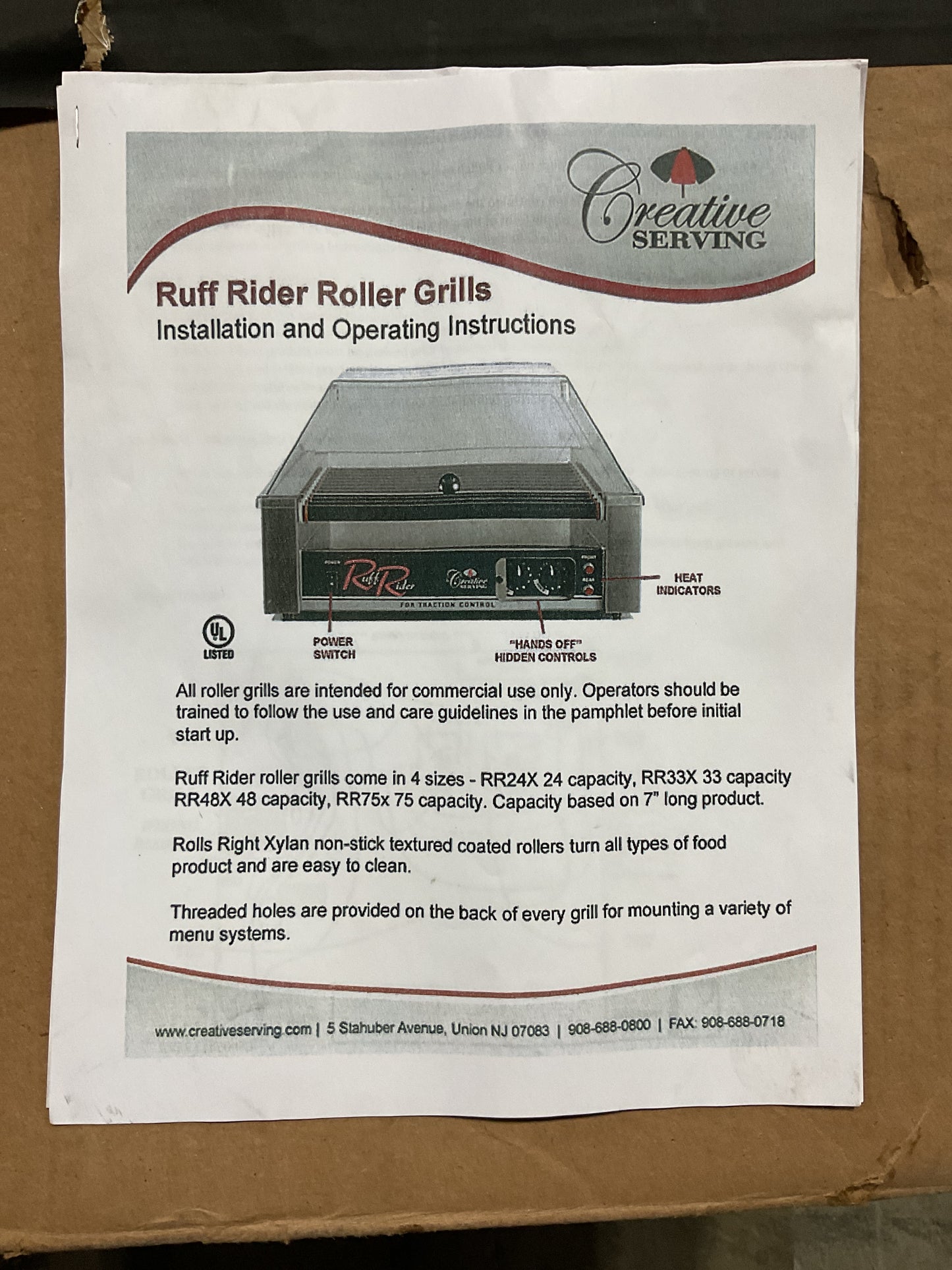 RUFF RIDER ROLLER GRILL RR33XHN 33 CAPACITY W/XYLAN ROLLERS - NEW