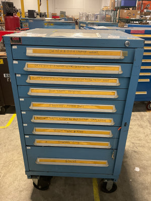 LYON WHEELED STORAGE CABINET TOOL BOX 9-DRAWER 30 X 28 X 52 STEEL BLUE USED 19