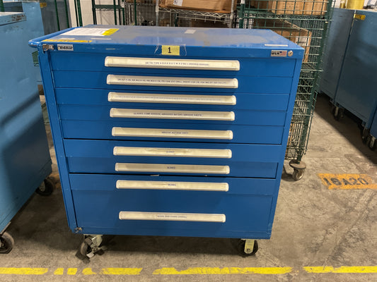 VIDMAR WHEELED STORAGE CABINET TOOL BOX 9-DRAWER 45 X 28 X 50 STEEL BLUE USED 60