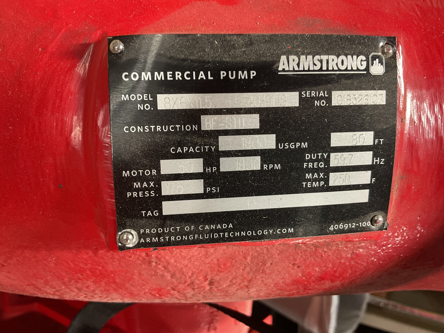 ARMSTRONG COMMERCIAL PUMP SYSTEM 8X6X11.5 4030VS W/ WEG 50HP MOTOR 175PSI -NEW