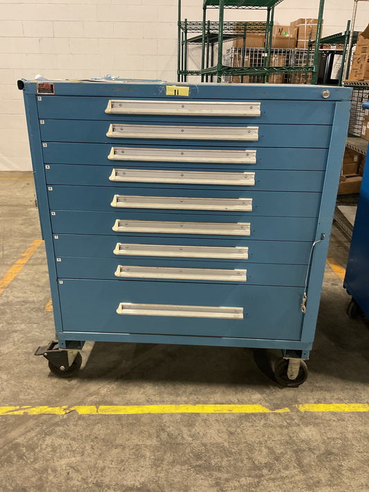 LYON WHEELED STORAGE CABINET TOOL BOX 9-DRAWER 45 X 28 X 50 STEEL BLUE USED 61