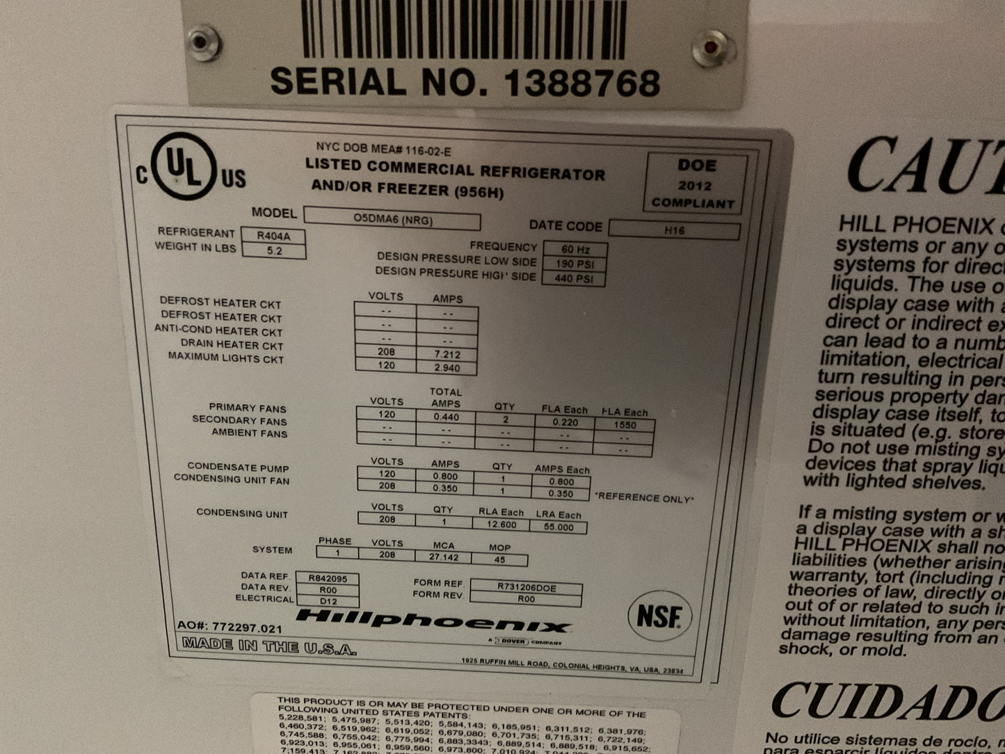 HILLPHOENIX OPEN AIR REFRIGERATOR MERCHANDISER O5DMA6 - PREOWNED