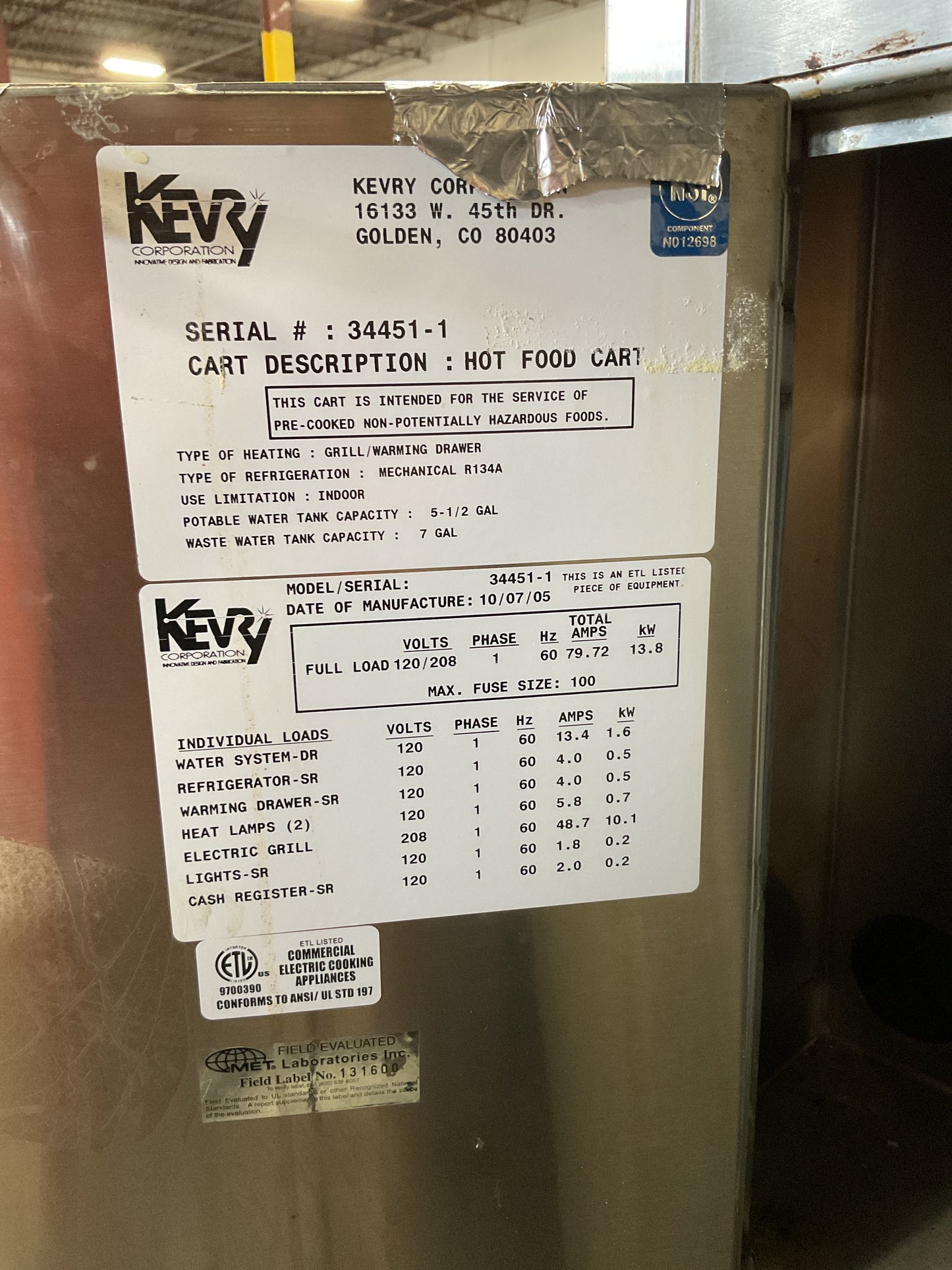 KEVRY PREP TOP MOBILE HOT COLD FOOD COUNTER BUFFET WITH GRIDDLE, LIGHTING - PREOWNED