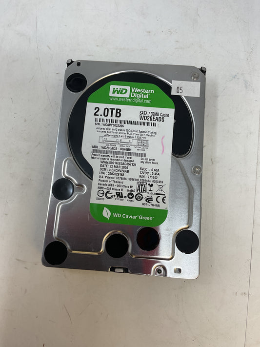 WESTERN DIGITAL HARD DRIVE 2TB WD20EADS SATA CAVIAR GREEN - PREOWNED