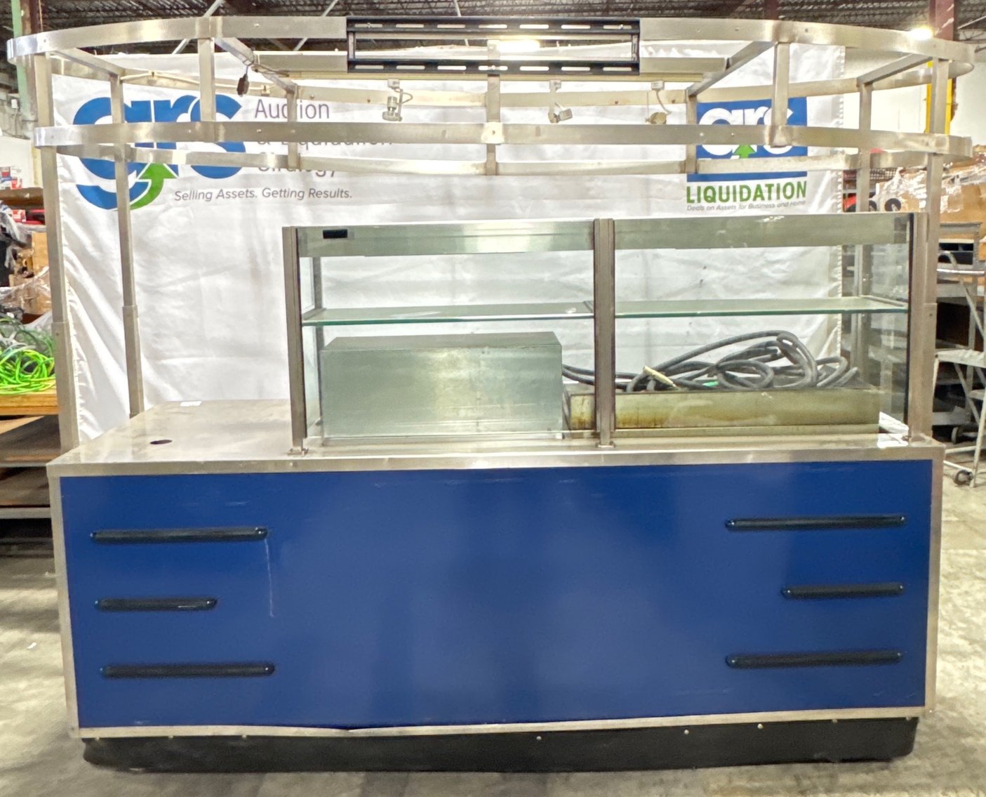 KEVRY PREP TOP MOBILE HOT COLD FOOD COUNTER BUFFET WITH GRIDDLE, LIGHTING - PREOWNED